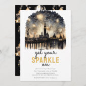 Zwart Goud Vuurwerk Oud en Nieuw Viering Kaart (Voorkant / Achterkant)