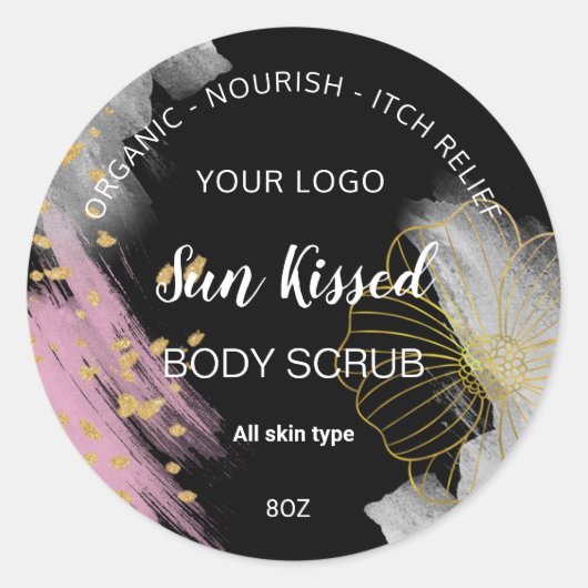 Zwart goud waterter kleur bloem cirkel label (Voorkant)