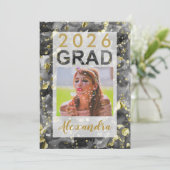 Zwart Goud Waterverf Art 2025 Foto Afstuderen Kaart (Staand voorkant)