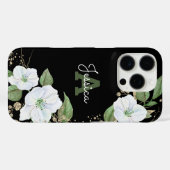 Zwart Goud Waterverf Bloemen Monogram Script Chic Case-Mate iPhone Case (Achterkant (horizontaal))