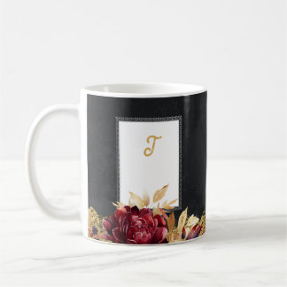  Zwart Goud Waterverf Diep Bloemen Initiaal Koffiemok