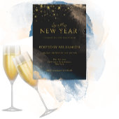 Zwart Goud | Waterverf Glitterend Nieuwjaarsfeest Feestdagenkaart