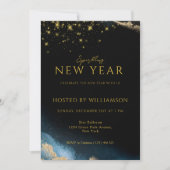 Zwart Goud | Waterverf Glitterend Nieuwjaarsfeest Feestdagenkaart (Voorkant)