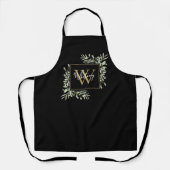 Zwart goud waterverf groen blad monogram schort (Voorkant)