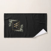 Zwart goud waterverf groen monogram naam   handdoek (Handdoek)