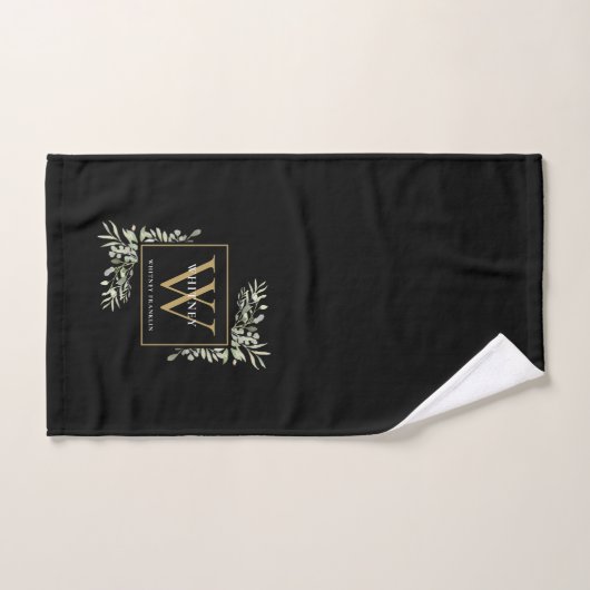 Zwart goud waterverf groen monogram naam handdoek (Handdoek)
