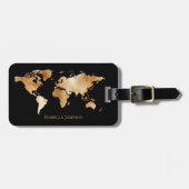 Zwart Goud Waterverf Wereldkaart Gepersonaliseerd Bagagelabel (Voorkant horizontaal)