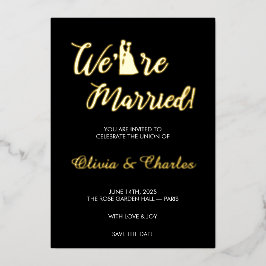 Zwart & Goud “We Are Married” Folie Trouwkaart Uitnodiging