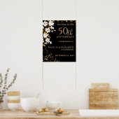 Zwart Goud Welkom Bloemen 50ste bruiloft Jubileum Poster (Keuken)