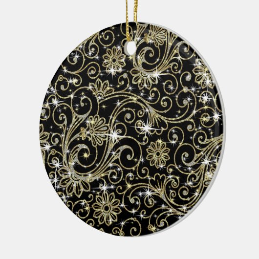 Zwart & Goud wervelingen Keramisch Ornament (Links)