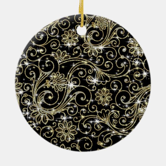 Zwart & Goud wervelingen Keramisch Ornament (Achterkant)