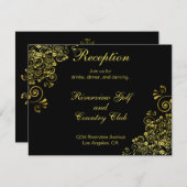 Zwart Goud wervelt Bruiloft Receptie Uitnodiging Informatiekaartje (Voorkant / Achterkant)