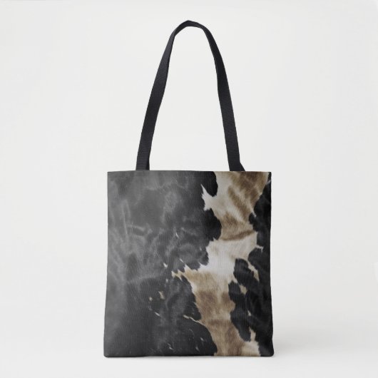 Zwart Goud Western Koeienhuid Tote Bag (Voorkant)