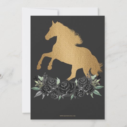 Zwart Goud Western Paard Bloemen Charra Quinceañer Kaart (Achterkant)