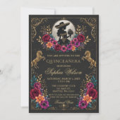 Zwart Goud Westers Paard Bloemstuk Charra Quinceañ Kaart (Voorkant)
