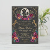 Zwart Goud Westers Paard Bloemstuk Charra Quinceañ Kaart (Staand voorkant)