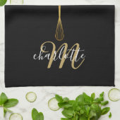 Zwart Goud Whisk Script Monogram Theedoek (Gevouwen)