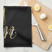 Zwart Goud Whisk Script Monogram Theedoek (Quarter Fold)