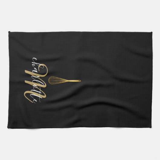 Zwart Goud Whisk Script Monogram Theedoek (Horizontaal)