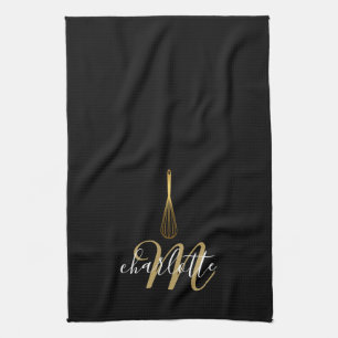 Zwart Goud Whisk Script Monogram Theedoek