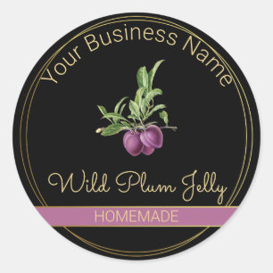 Zwart & Goud Wild Plum Jelly Productlabel Ronde Sticker