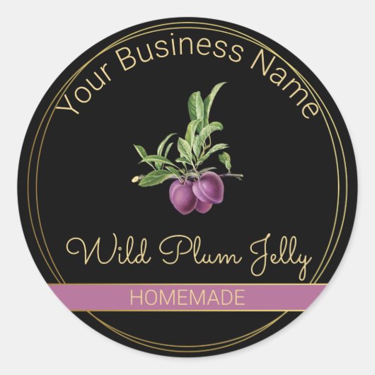 Zwart & Goud Wild Plum Jelly Productlabel Ronde Sticker (Voorkant)