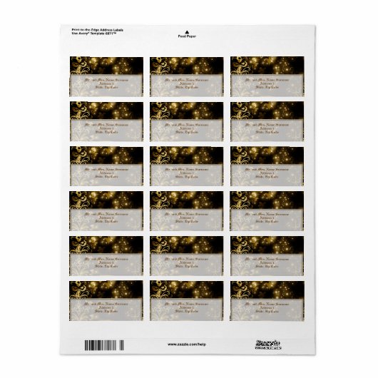 Zwart goud winter bruiloft etiket (Full Sheet)