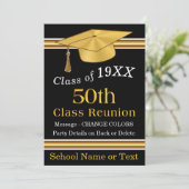 Zwart, Goud, Wit 50e Klasse Reünie Uitnodigingen (Staand voorkant)