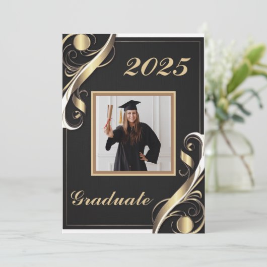 Zwart Goud Wit Afstuderen 2025 Kaart (Staand voorkant)