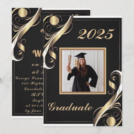 Zwart Goud Wit Afstuderen 2025 Kaart (Voorkant / Achterkant)