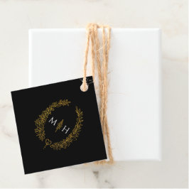 Zwart, goud wit blad ovale krans art bruiloft bedankjes labels