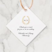 Zwart, goud wit blad ovale krans art bruiloft bedankjes labels (Achterkant)