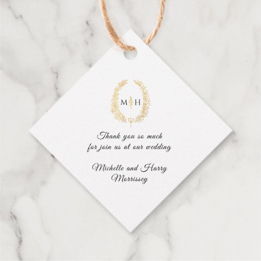Zwart, goud wit blad ovale krans art bruiloft bedankjes labels (Achterkant)