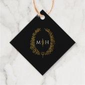 Zwart, goud wit blad ovale krans art bruiloft bedankjes labels (Voorkant)