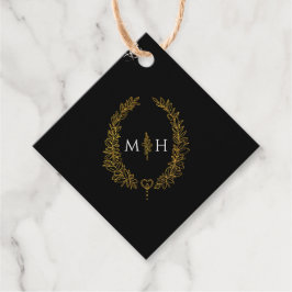 Zwart, goud wit blad ovale krans art bruiloft bedankjes labels