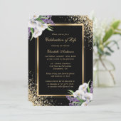 Zwart Goud Wit Bloemen Fotoviering van het Leven Kaart (Staand voorkant)