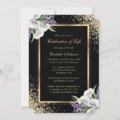 Zwart Goud Wit Bloemen Fotoviering van het Leven Kaart (Voorkant)