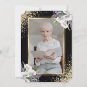 Zwart Goud Wit Bloemen Fotoviering van het Leven Kaart (Achterkant)