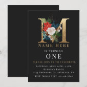 Zwart Goud Wit Bloemen Letter M Kaart (Voorkant / Achterkant)