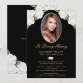 Zwart Goud Wit Bloemen Memorial Service Foto Kaart (Voorkant / Achterkant)