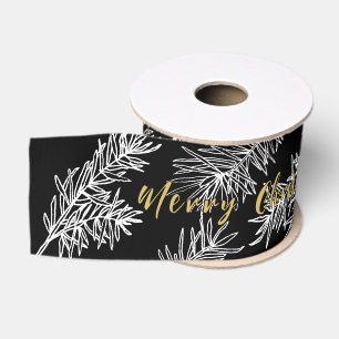 Zwart Goud Wit Chic Elegante Botanische Kerstmis Grosgrain Lint