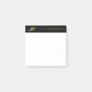 Zwart Goud Wit Elegant Eenvoudig Sjabloon Monogram Post-it® Notes