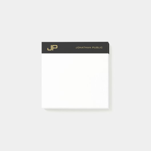 Zwart Goud Wit Elegant Eenvoudig Sjabloon Monogram Post-it® Notes (Voorkant)