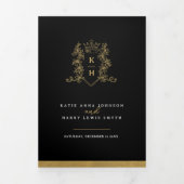 Zwart goud wit foto kroon monogram bruiloft drieluik programma (Cover)