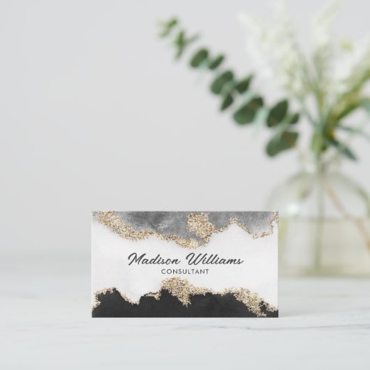  Zwart Goud Wit Grijs Professional Visitekaartje (Staand voorkant)