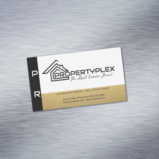 Zwart Goud Wit | Huis Logo Magnetisch Visitekaartje (Voorbeeld)