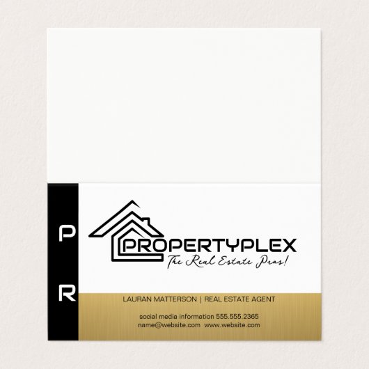 Zwart Goud Wit | Huis Logo Visitekaartje (Buitenkant ongevouwen)