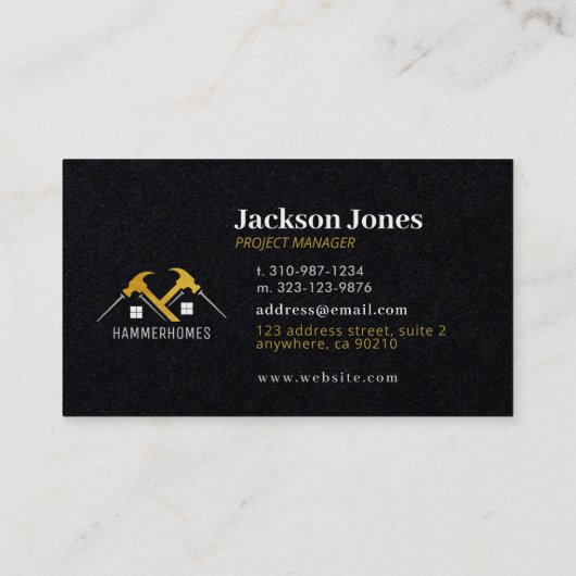 Zwart Goud Wit Huis Reparatie Gereedschap Visiteka Visitekaartje (Achterkant)
