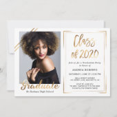 Zwart Goud Wit Klasse van 2020 Foto Afstuderen Kaart (Voorkant)