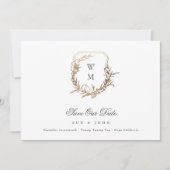 Zwart Goud Wit Klassiek Monogram Crest Bruiloft Save The Date (Voorkant)